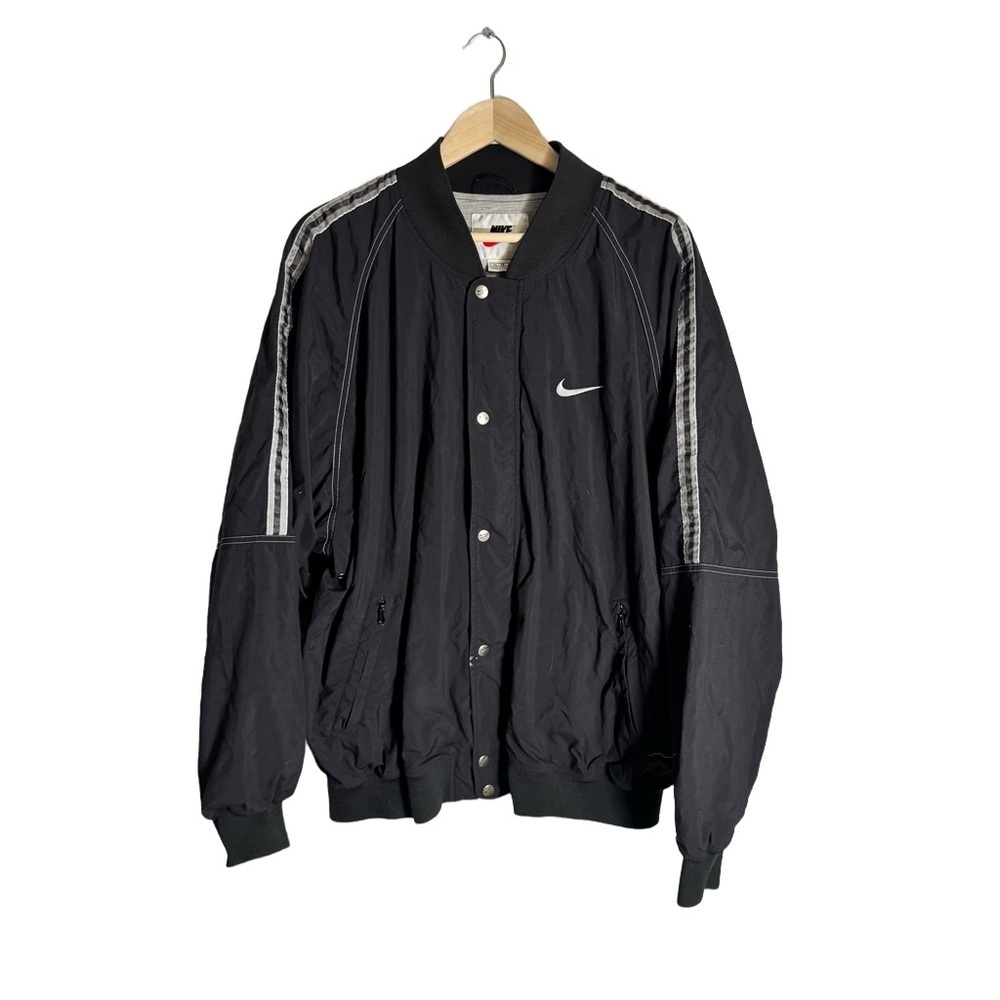 Vintage Nike Men's XL Bomber Jacket Black Striped 90s Y2K Skater Snap Grunge - Picture 2 of 7